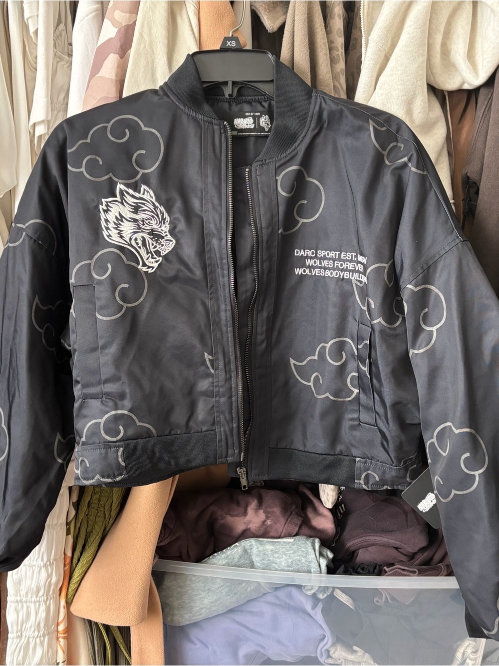 Darc Sport Black Bomber Jacket with Wolf Graphic